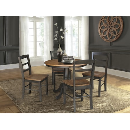 International Concepts 36 in. Round Pedestal Dining Table with 4 Madrid LadderBack Chairs - 5 Piece Dining Set K45-36RT-C2-4